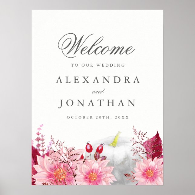 Fall Dahlia und Pumpkin Wedding Welcome Poster (Vorne)