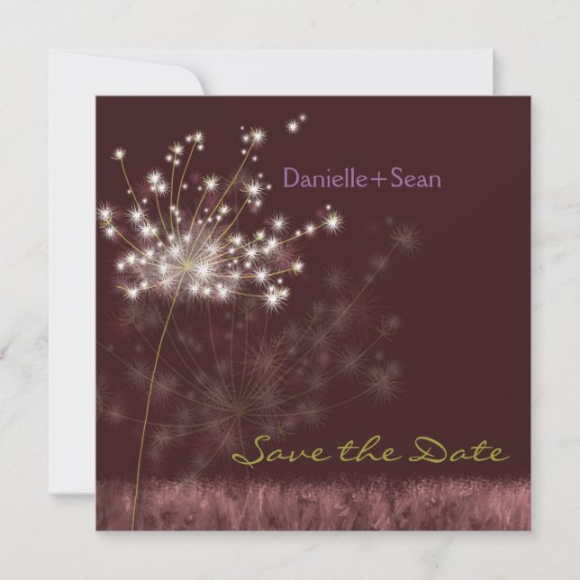 Fall Dandelions Burgundy Wedding Save the Date (Vorderseite)