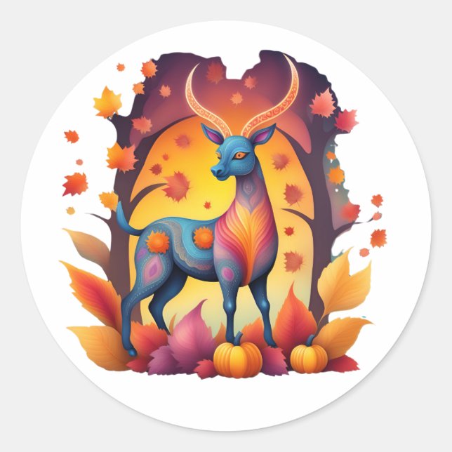 Fall Deer Alebrije Runder Aufkleber (Vorderseite)