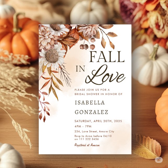 Fall der Liebe Brautparty Boho Rust Sonnenblume Einladung (Fall in Love Bridal Shower Boho Rust Rust Sunflower Invitation)