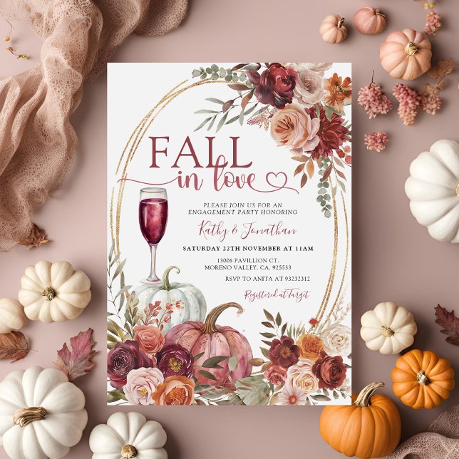 Fall der Liebe Marsala Floral Fall Engagement Part Einladung (Von Creator hochgeladen)