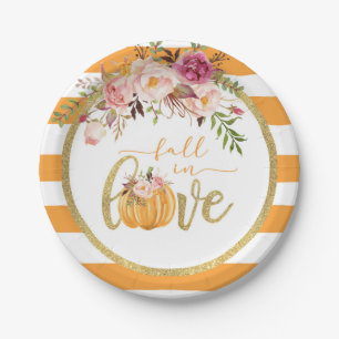 Fall der Liebe - Orangefarbene Streifen Pappteller