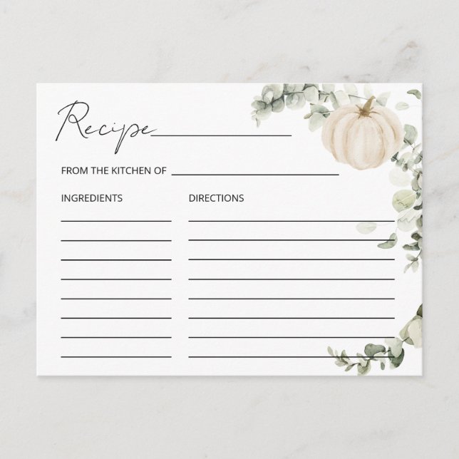 Fall der Liebe Pumpkin Brautparty Rezept-Karte Postkarte (Vorderseite)