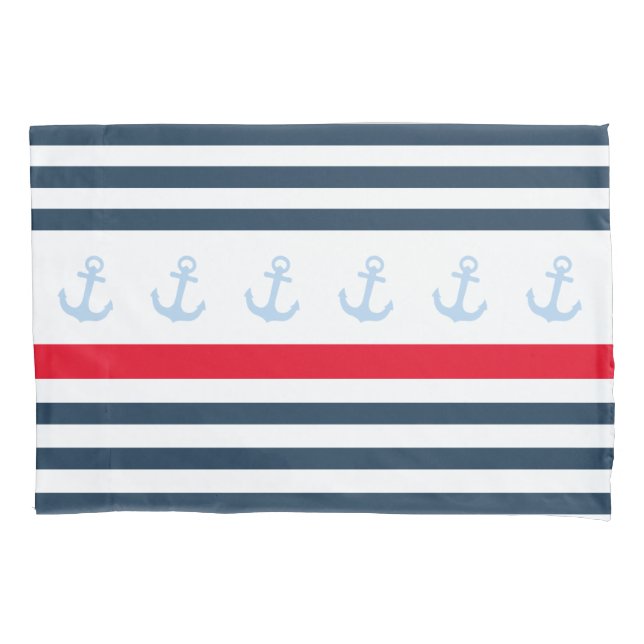 Fall der Nautical Navy und des White Strip Anchor  Kissenbezug (Vorderseite)