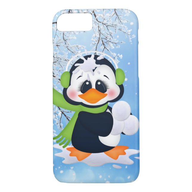 Fall des Schneeball-kämpfender WeihnachtsPinguins Case-Mate iPhone Hülle (Rückseite)