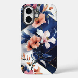 Fall des tropischen Hibiskus Navy iPhone iPhone 16 Hülle