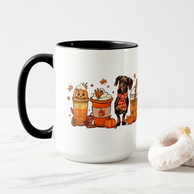 Fall Dog Coffee Tasse, Dachsund Dog Tasse, Fall Vi Tasse (Mit Donut)