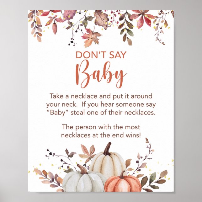 Fall Don't Say Baby Necklace Shower Game Sign Poster (Vorne)