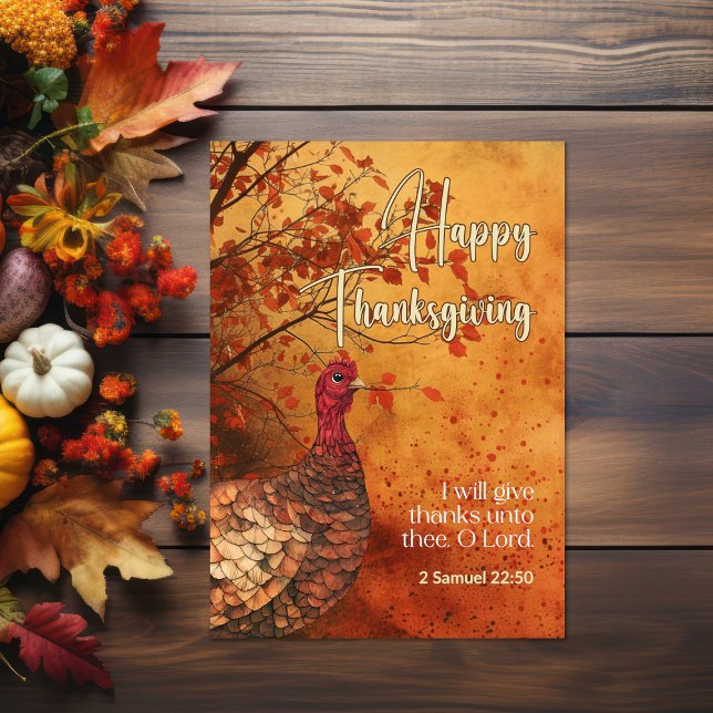 Fall Drops Türkei 2Samuel Quote Happy Thanksgiving Karte (Fall drops turkey Bible verse Thanksgiving Card)