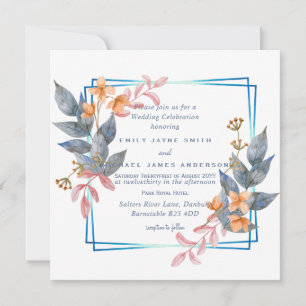 Fall Dusty Blue Orange Leaf Wedding Einladungen Bu