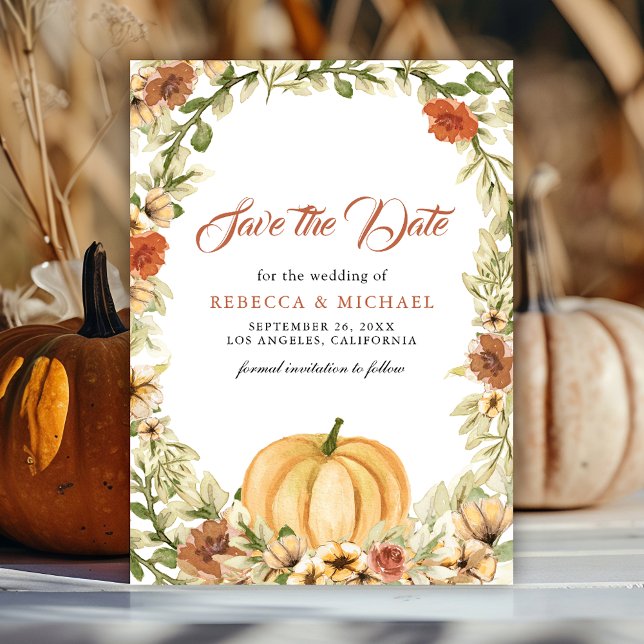 Fall Earthy Floral Pumpkin Wedding Save The Date (Von Creator hochgeladen)