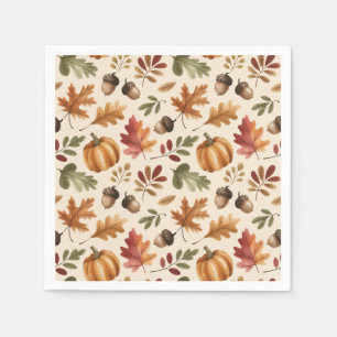 Fall Earthy Orange Wasserfarbe Pumpkin Maple Blätt Serviette