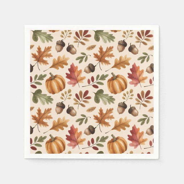 Fall Earthy Orange Wasserfarbe Pumpkin Maple Blätt Serviette (Vorderseite)