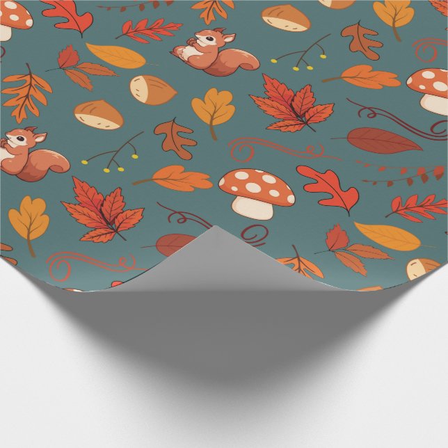 Fall Eichhörnchen und Pilz-Pilz Nahtloses Wrapping Geschenkpapier (Ecke)