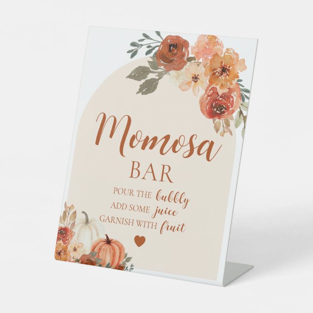 Fall ein kleines Pumpkin Baby Dusche Momosa Bar Si Sockelschild (Vorderseite)