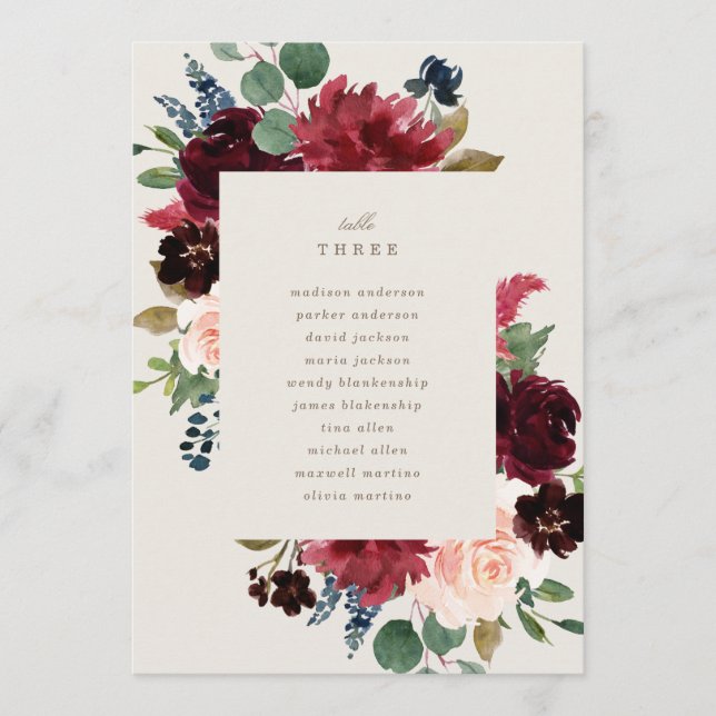 Fall Elegance-Tischnummer mit Sitzgelegenheit Menükarte (Vorderseite)