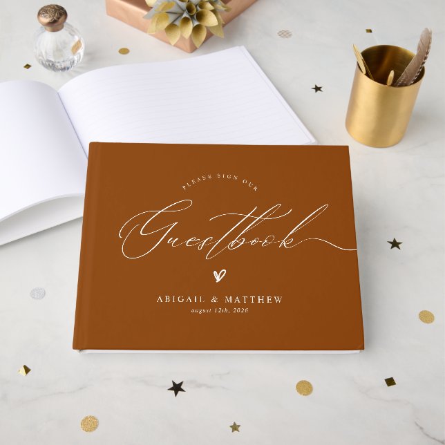 Fall Elegant Minimalist Modern Wedding Guestbook Gästebuch (Vorderseite Offen)