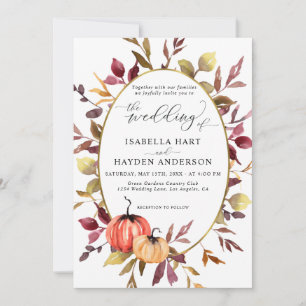 Fall Elegante Foliage Pumpkin Gold Foil Hochzeit Einladung