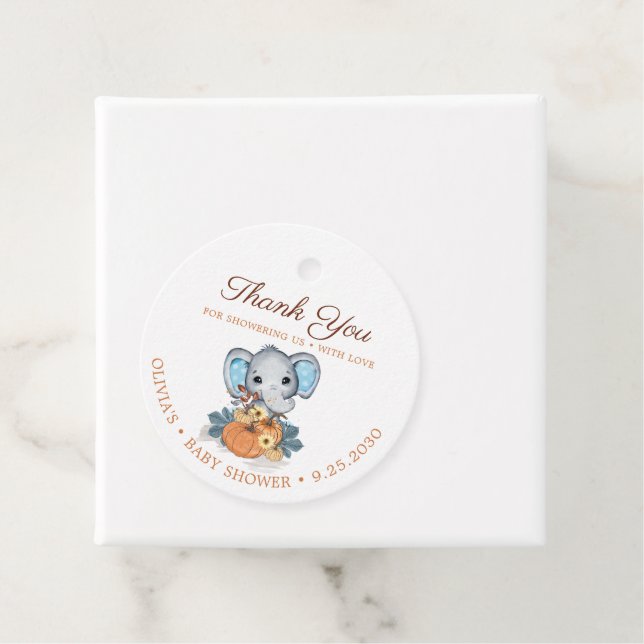 Fall Elephant Pumpkin Baby Dusche Geschenkanhänger (Beispiel)