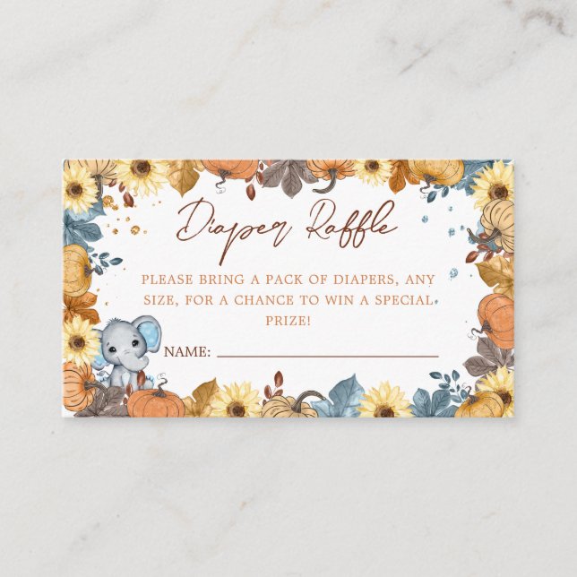 Fall Elephant Pumpkin Baby Duwer Windel Raffel Begleitkarte (Vorderseite)