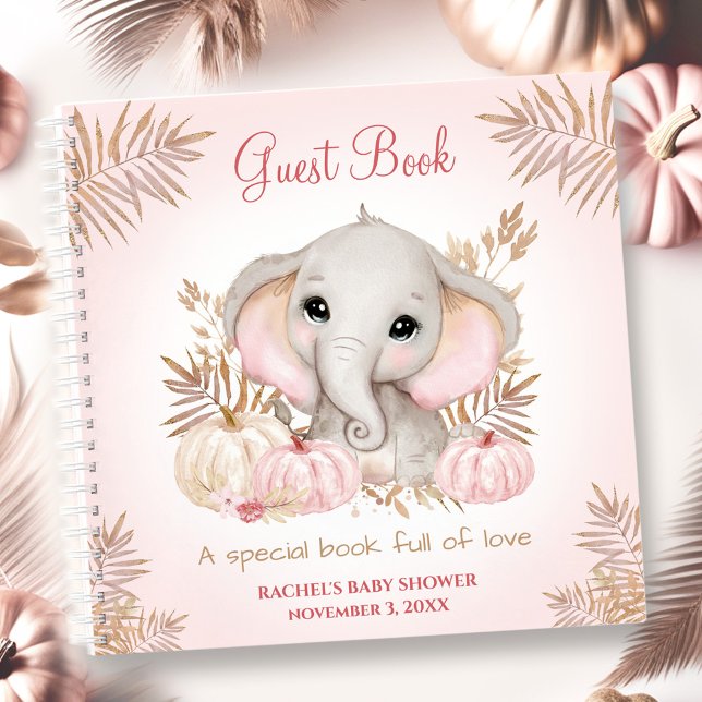 Fall Elephant Pumpkin Girl Babydusche Gästebuch Notizbuch (Fall Elephant Pumpkin Girl Baby shower Guest Book)