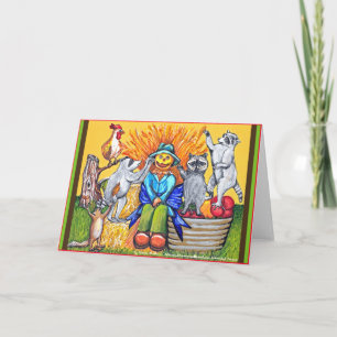 Fall Ernte Farm Raccoons machen Scarecrow Card Karte
