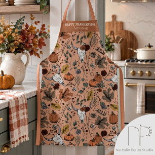 Fall Ernte Kuh Skull Pumpkin Blätter Erntedank Schürze