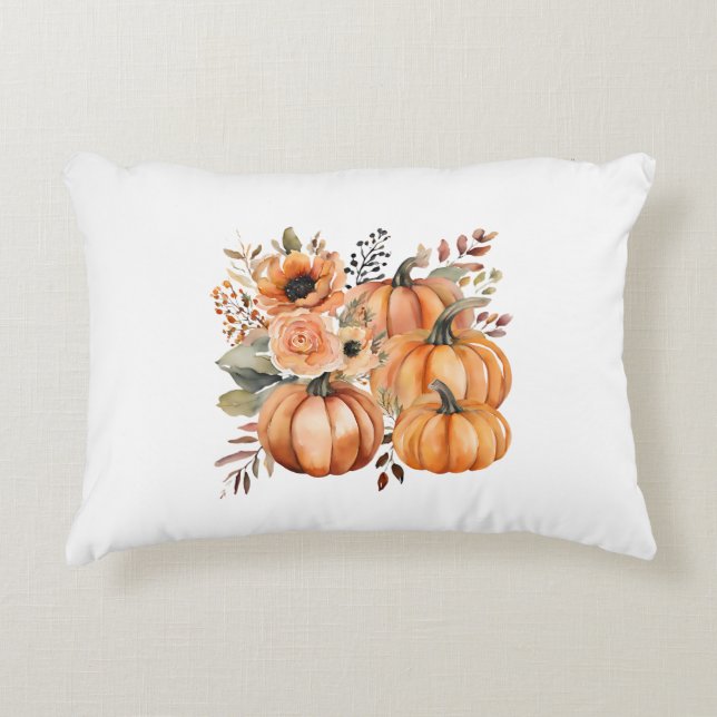 Fall Erntedank Boho Aqucolor Pumpkin Florals Dekokissen (Vorderseite)