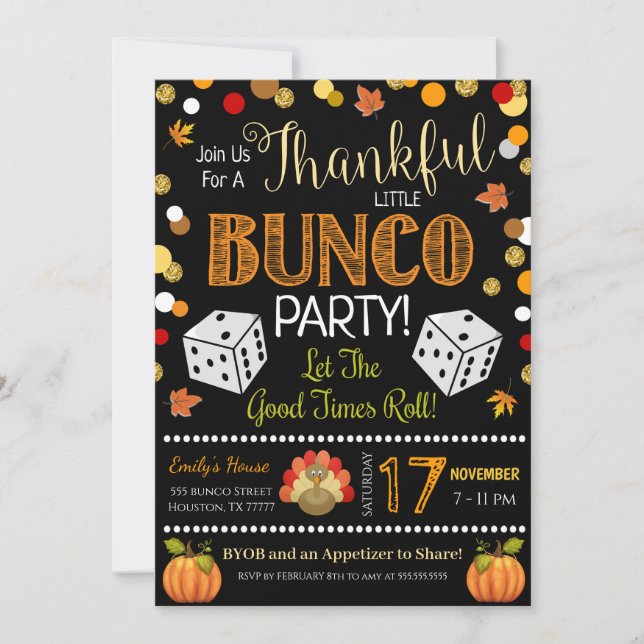 Fall Erntedank Bunco Party Einladung (Vorderseite)