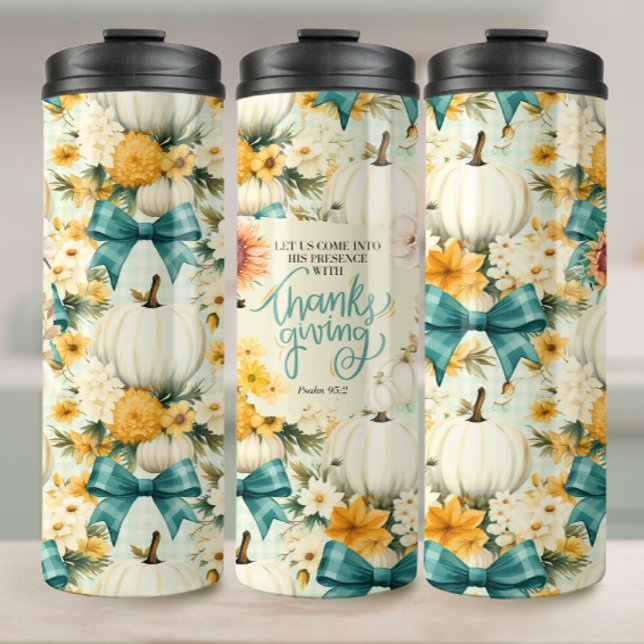 Fall Erntedank Christlich Themed Tumbler Thermosbecher (Front, Left & Right)