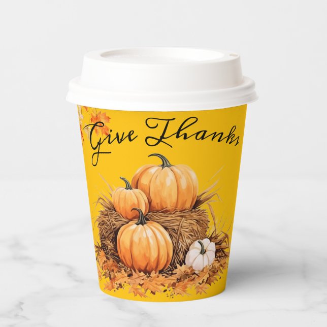 Fall/Erntedank "Danke geben" Pappbecher (Vorderseite)