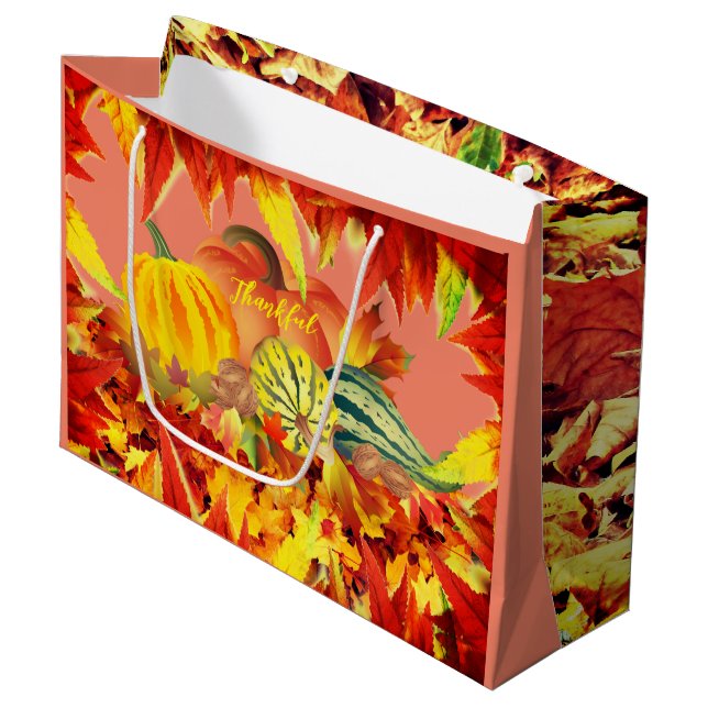 Fall Erntedank Große Geschenktasche Geschenktüte (Vorderseite Schrägansicht)