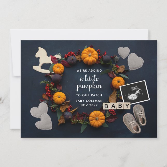 Fall Erntedank Pumpkin Schwangerschaft Reveal Baby Ankündigung (Vorderseite)