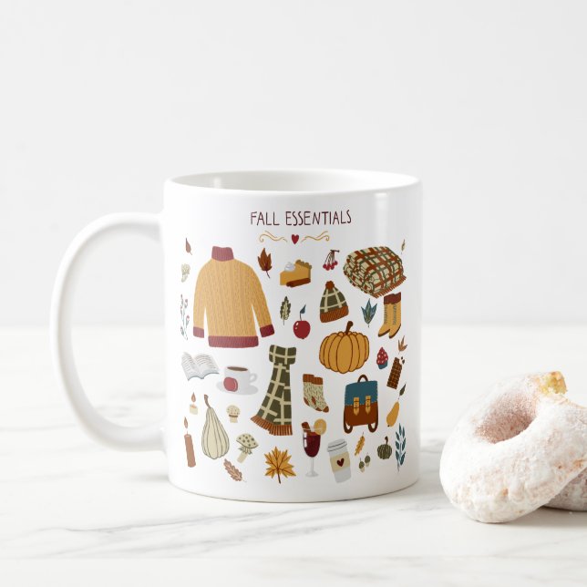 Fall Essentials Digital Zeichnend Kaffeetasse (Mit Donut)