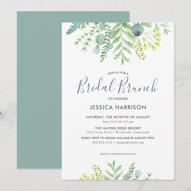 Fall Eukalyptus Floral Brautparty Brunch Einladung (Vorne/Hinten)