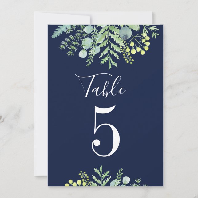 Fall Eukalyptus Floral Wedding Tischnummer Navy (Vorderseite)