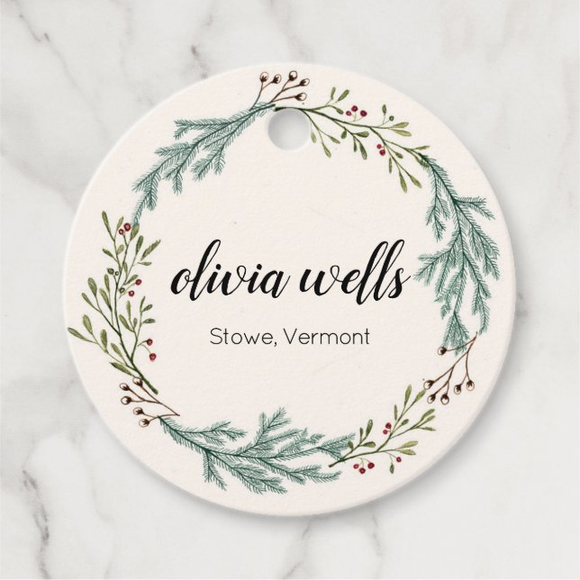 Fall Evergreen Kranz Signature Script Kleidung Geschenkanhänger (Vorderseite)