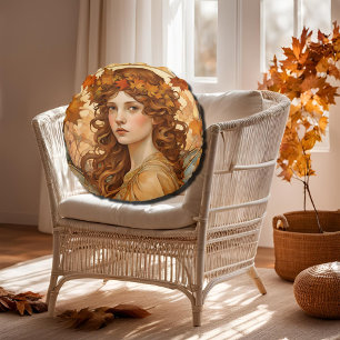 Fall Fairy - Art Nouveau Rundes Kissen