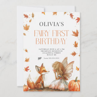 Fall Fairy Erster Geburtstag Einladung mit Fuchs