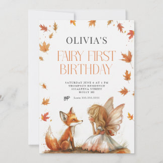 Fall Fairy Erster Geburtstag Einladung mit Fuchs