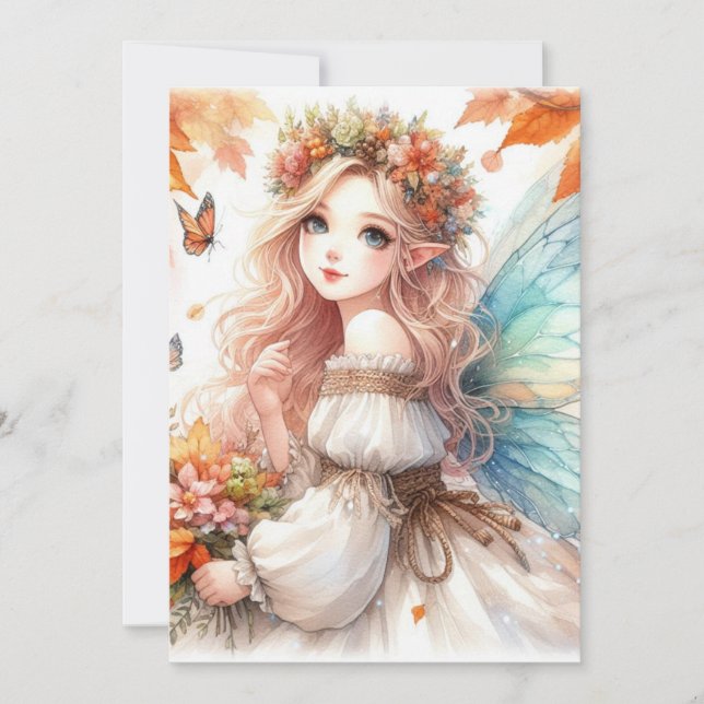Fall Fairy und Blätter Aquarell-Kalligraphietext Einladung (Vorderseite)