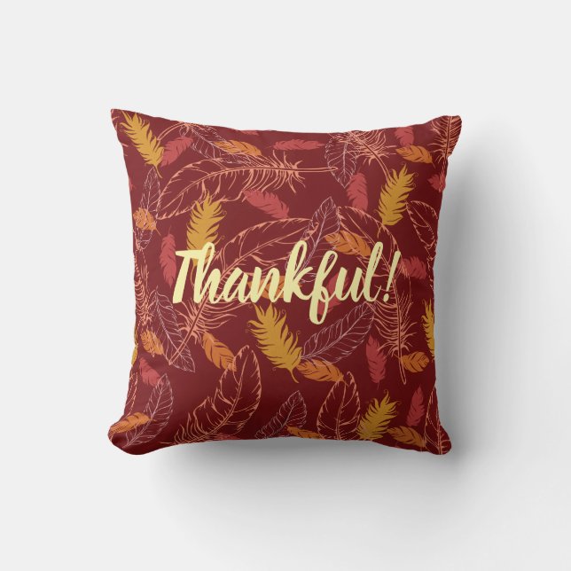 Fall Feathers Thankful/Blessed Throw Pillow Kissen (Vorderseite)