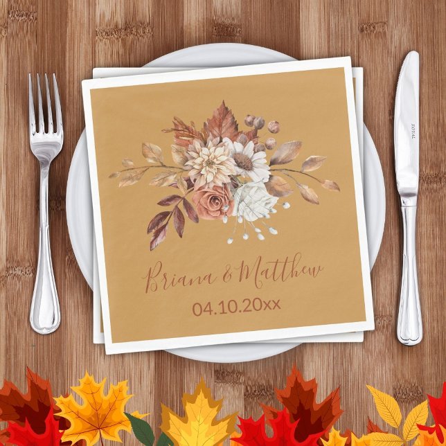 Fall Floral auf Gold Wedding Napkins Serviette (Von Creator hochgeladen)