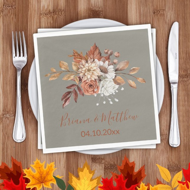Fall Floral auf Gray Wedding Napkins Serviette (Von Creator hochgeladen)