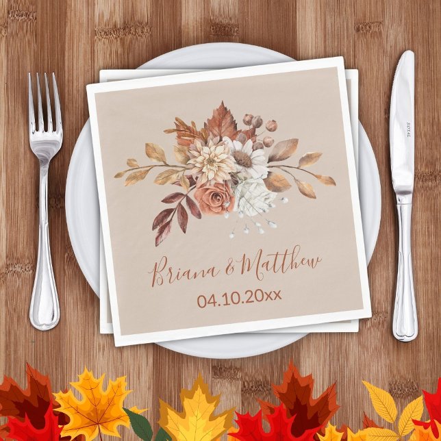 Fall Floral auf Taupe Hochzeit Napkins Serviette (Von Creator hochgeladen)