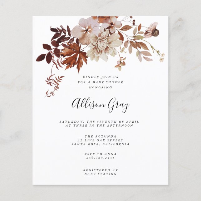 Fall Floral Baby Dusche | Flyer Haushalt (Vorne)