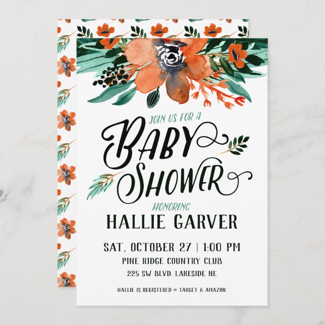 Fall Floral Baby Shower Einladung (Vorne/Hinten)