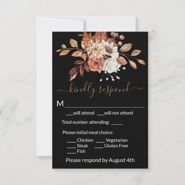 Fall Floral Black Enclosure RSVP Card (Vorderseite)