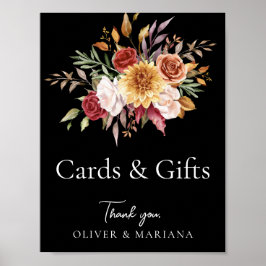 Fall Floral Black Wedding Cards & Gifts Zeichen Poster