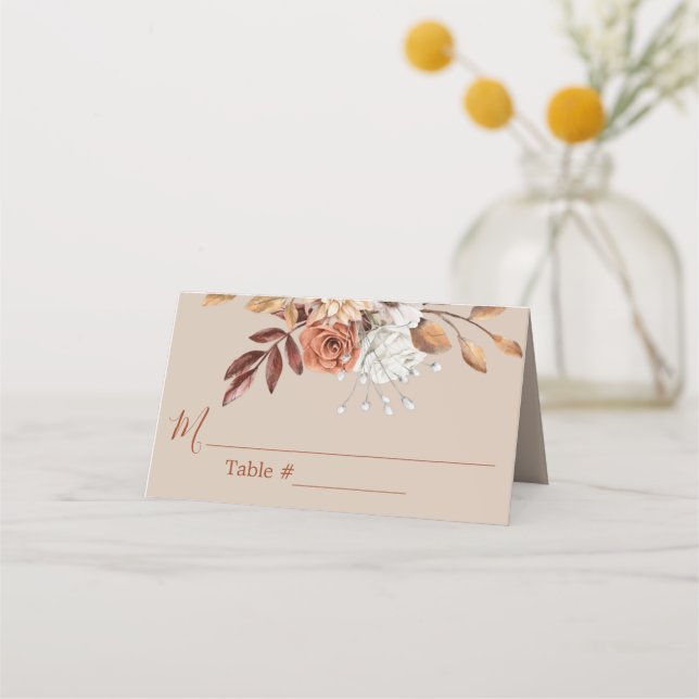 Fall Floral Blume Beige Hochzeitsstimmung Platzkar Platzkarte (Vorderseite)